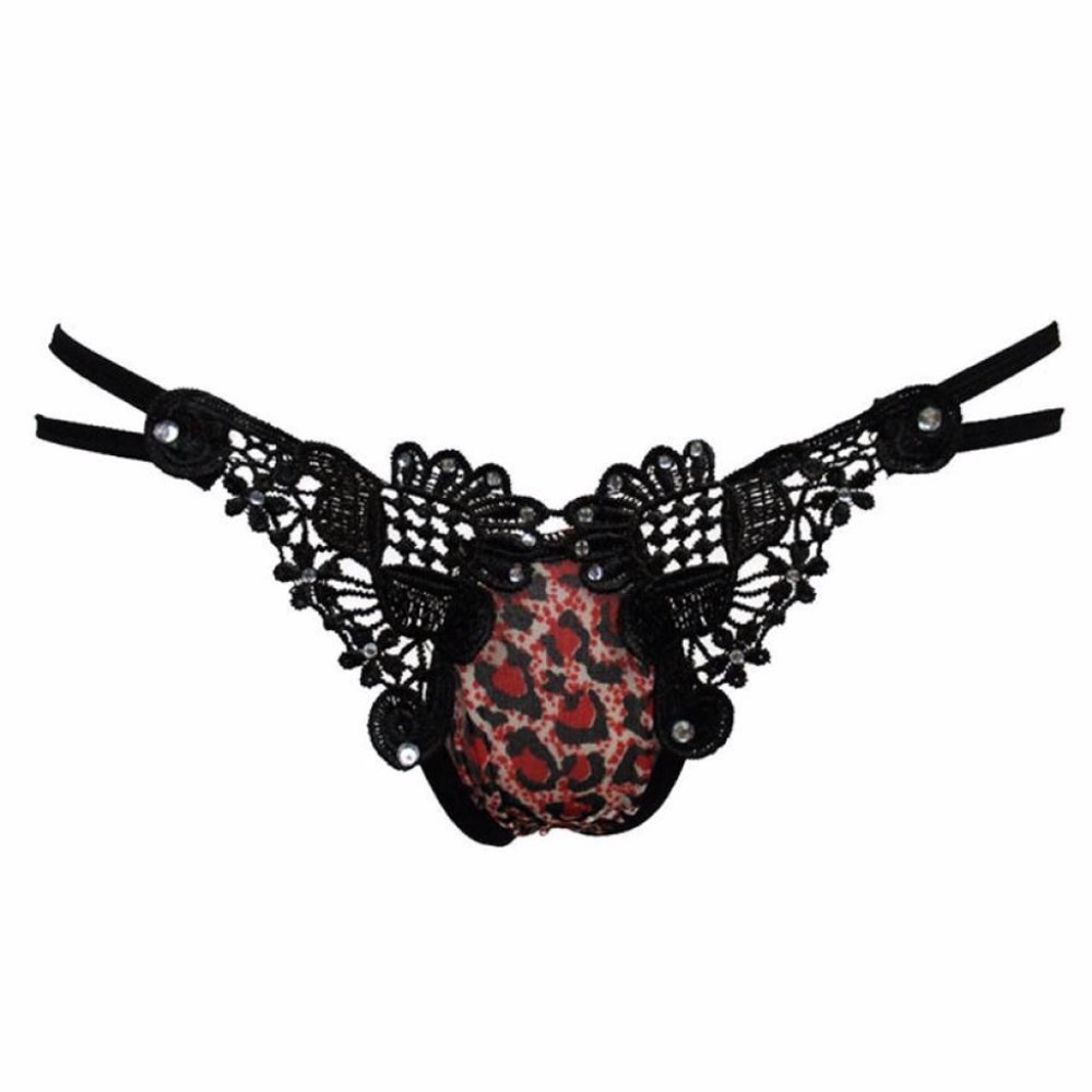 Leopard Thong Sexy Rhinestones & Lace Red NEW - Picture 2 of 8